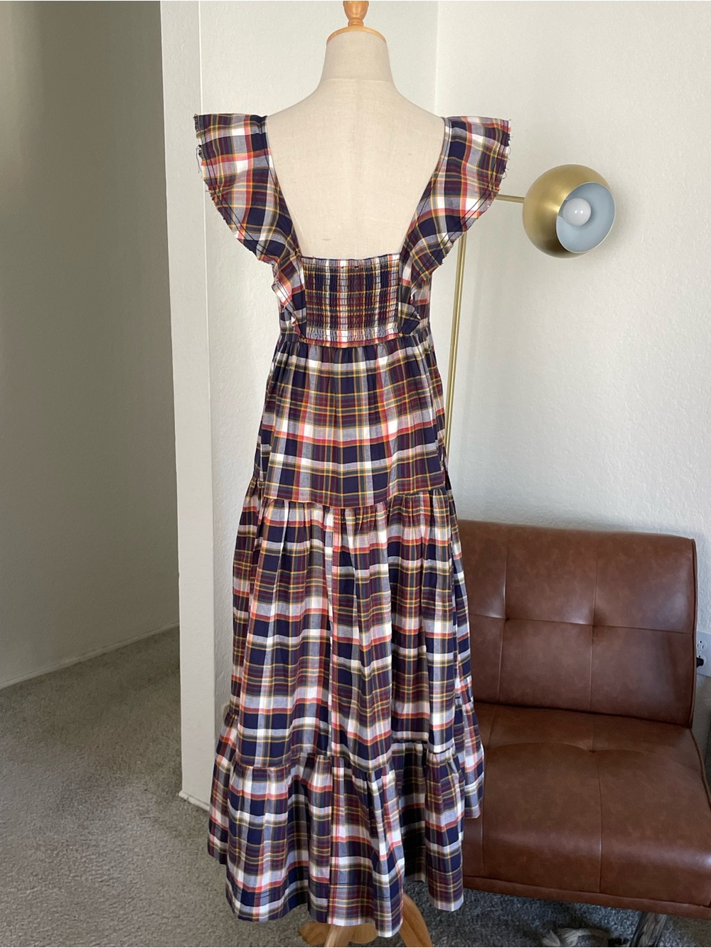 Anthropologie Pilcro Plaid Flannel Flutter Sleeve Buttoned Tiered Midi Dress - Picture 2 of 11
